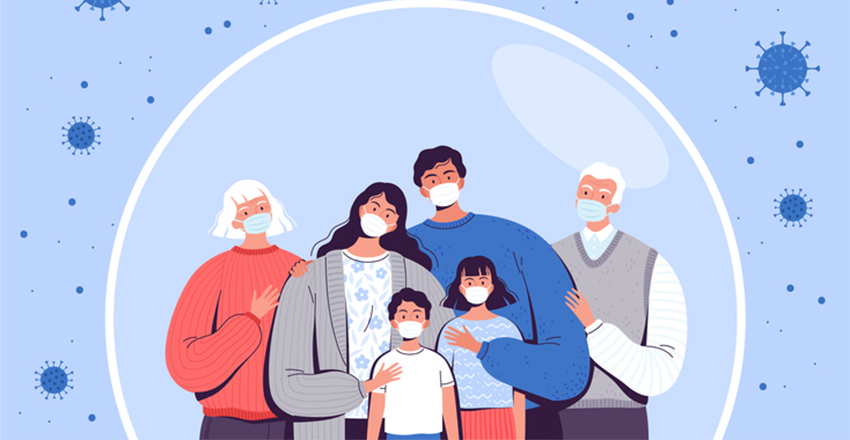 Illustration of family during a pandemic